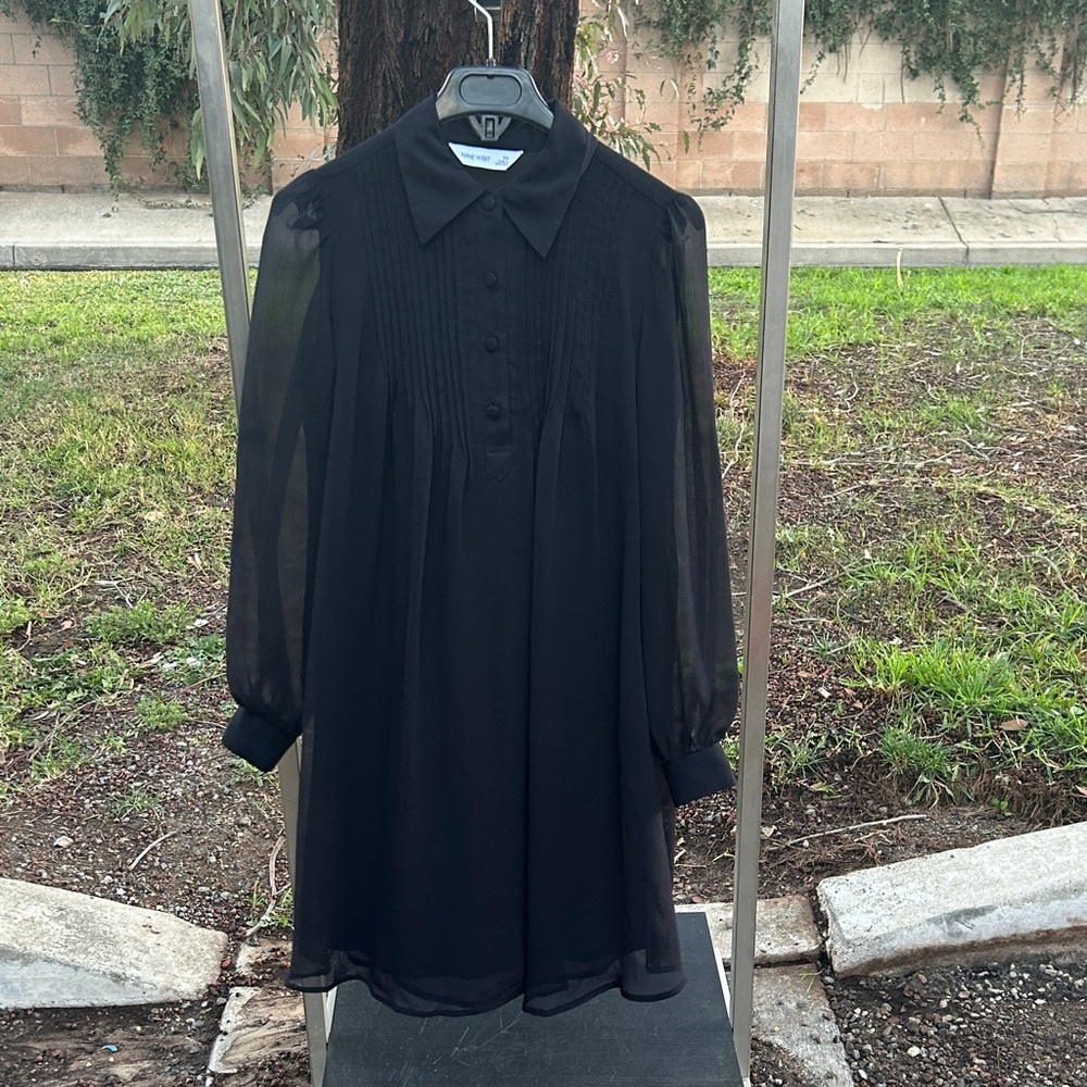 Nine West Black Button-Down Sheer Blouse
